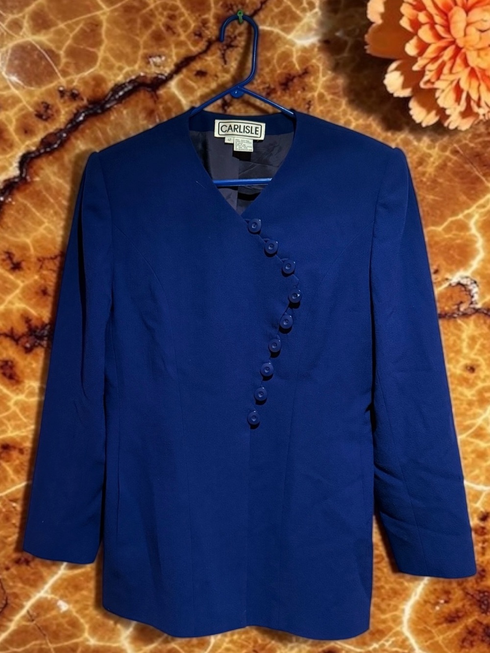 Carlisle Women's Deep Blue Asymmetrical Button Blazer